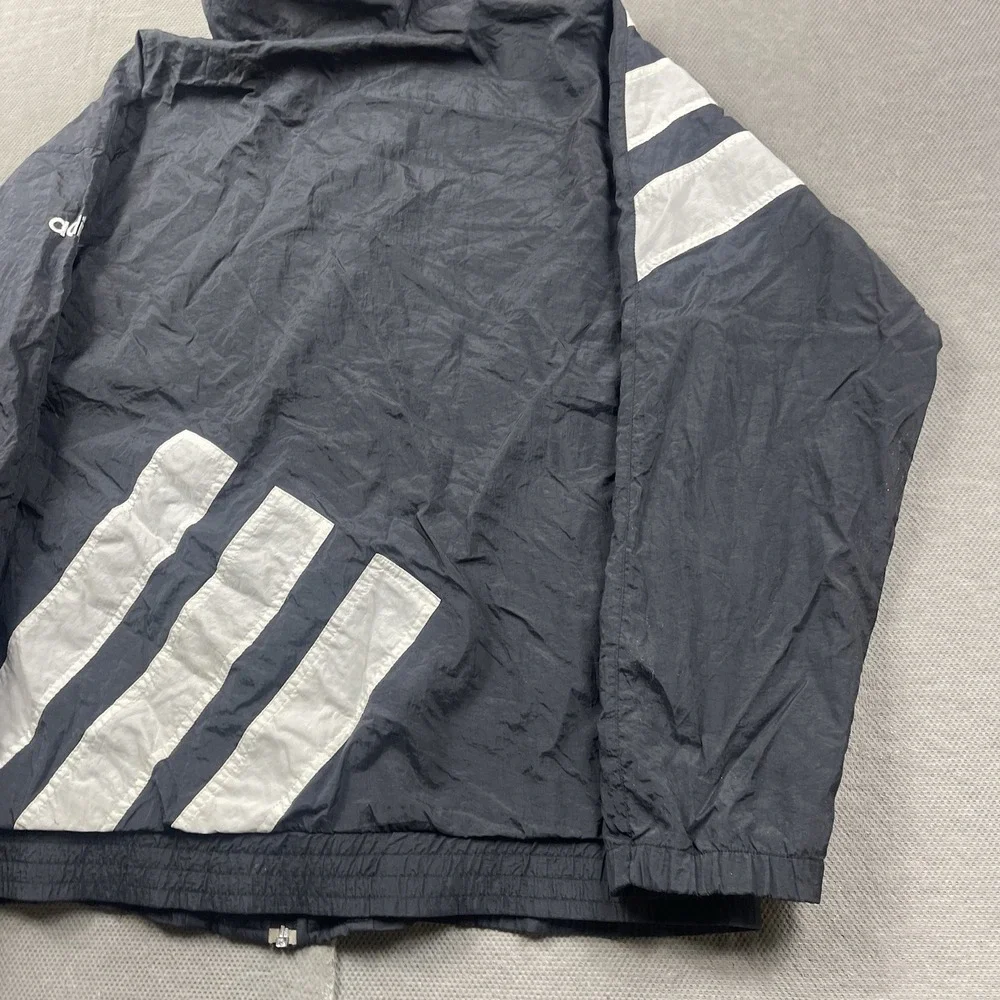 VTG Adidas Windbreaker‎ Jacket Mens Medium Retro Zip Up 90s Stripe Lined Black